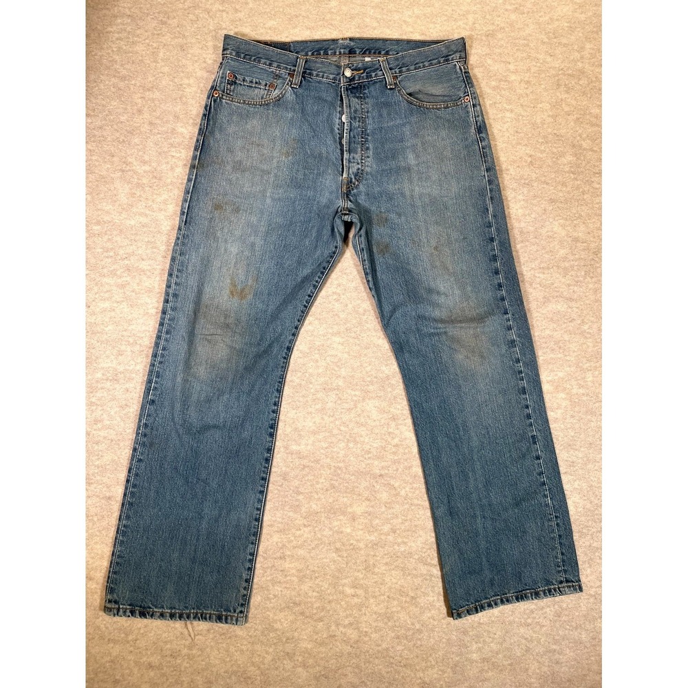 Levis 501 Original Fit Jeans Mens 36x30 Blue Denim Cotton Straight Leg High Rise